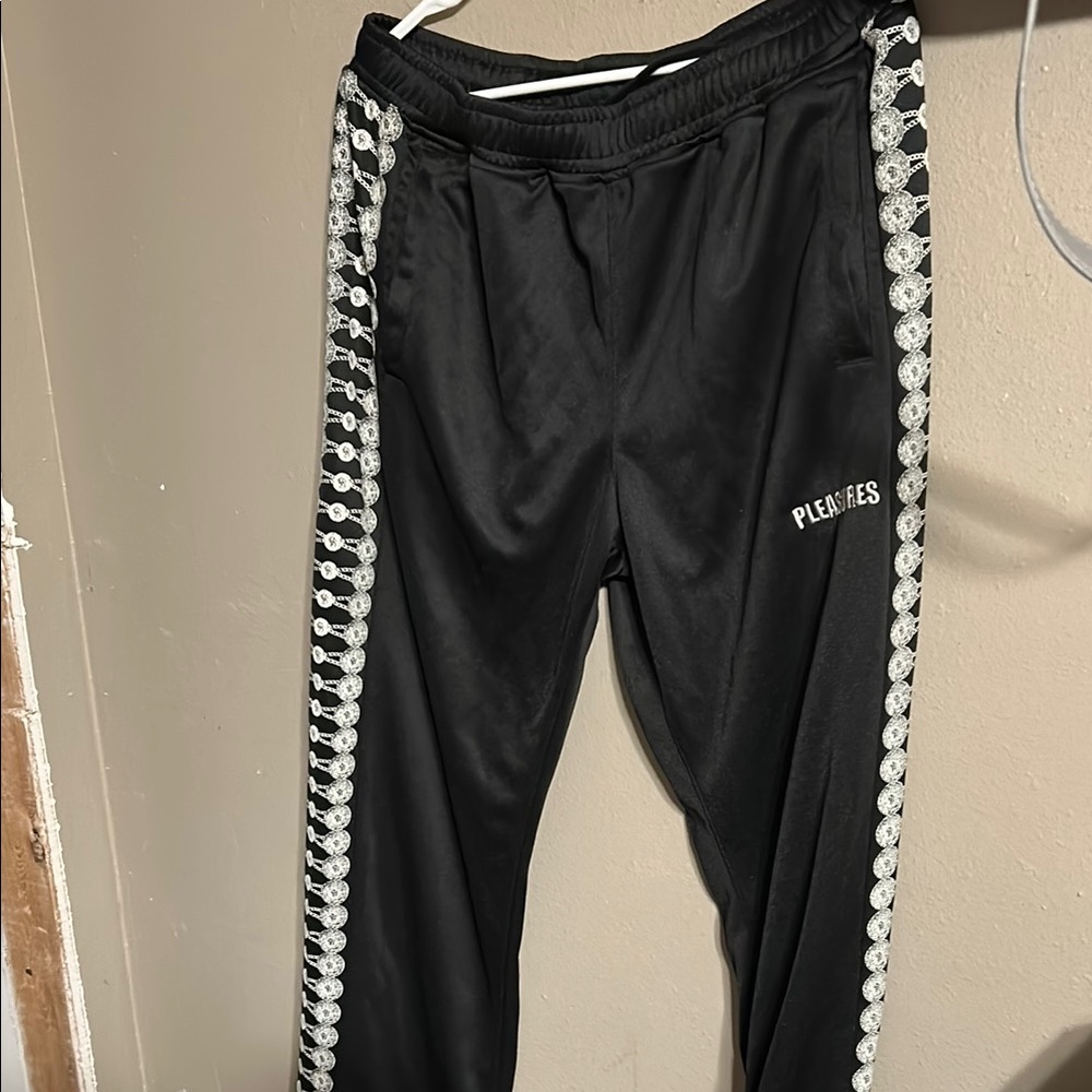 Black Sweatpants with Checkered Side Stripe and Elastic Waistband